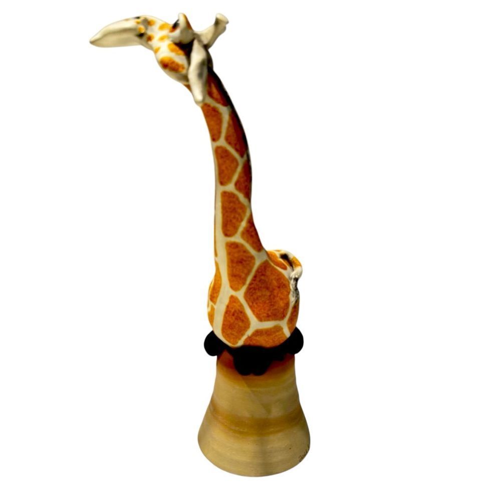 GIRAFFE BELL CERAMIC Todd Warner Art Pottery Sculpture 1997 Signed Whimsical